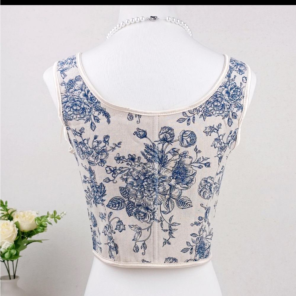 Blue and White Floral Corset Bodice Renaissance Faire Costume Size Medium - Picture 7 of 14